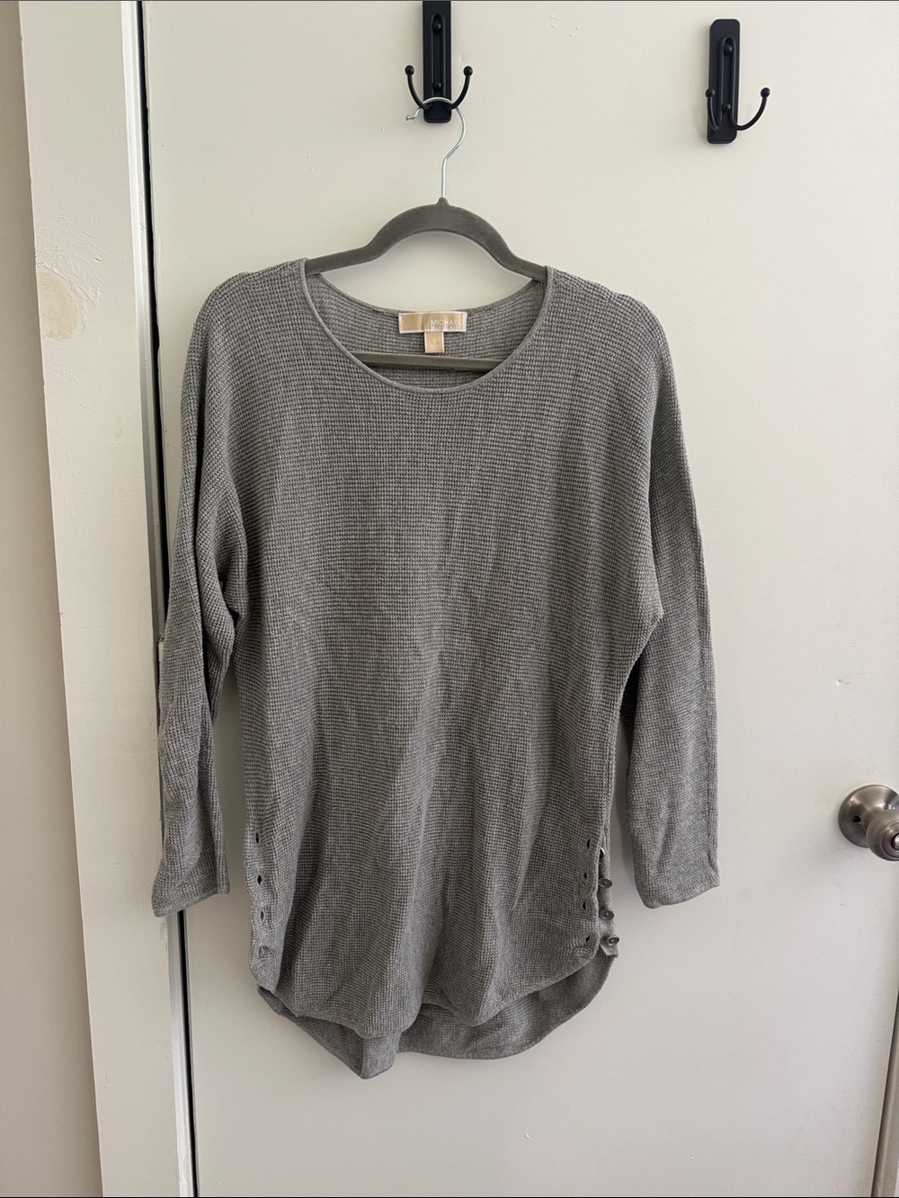 Michael Kors Gray Waffle Knit Long Sleeve Top